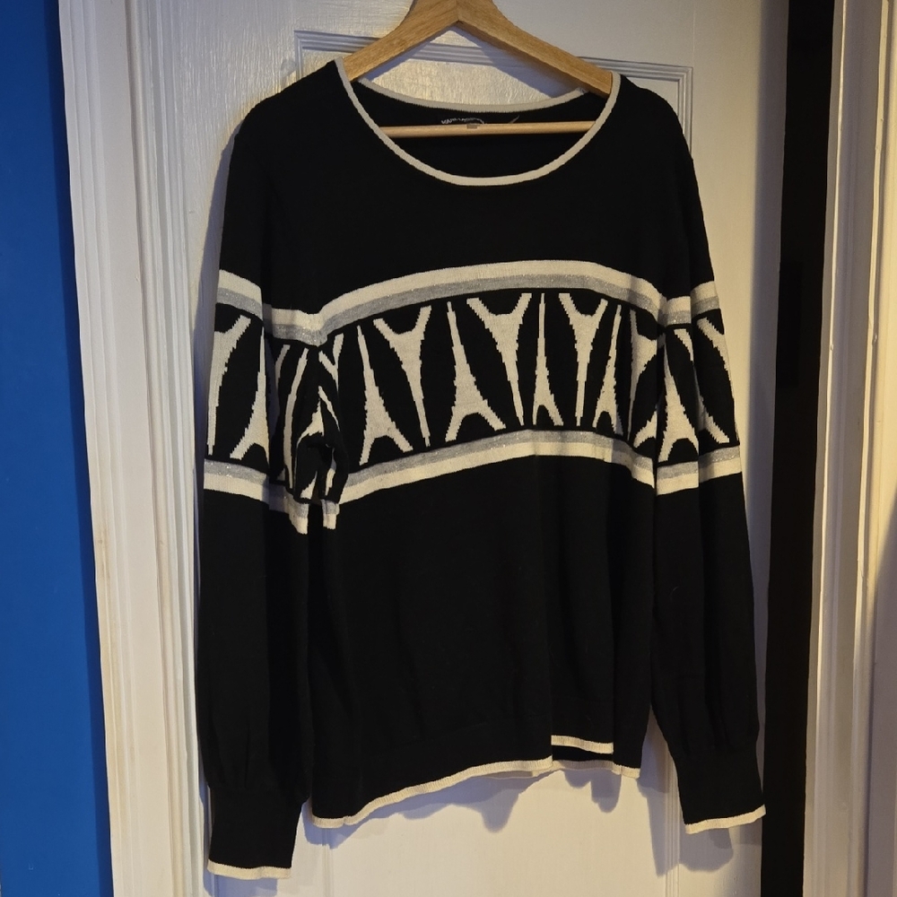 Karl Lagerfeld Black and Cream Geometric Sweater